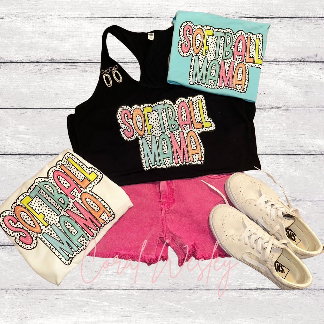 Bright Doodle Tank Softball mama