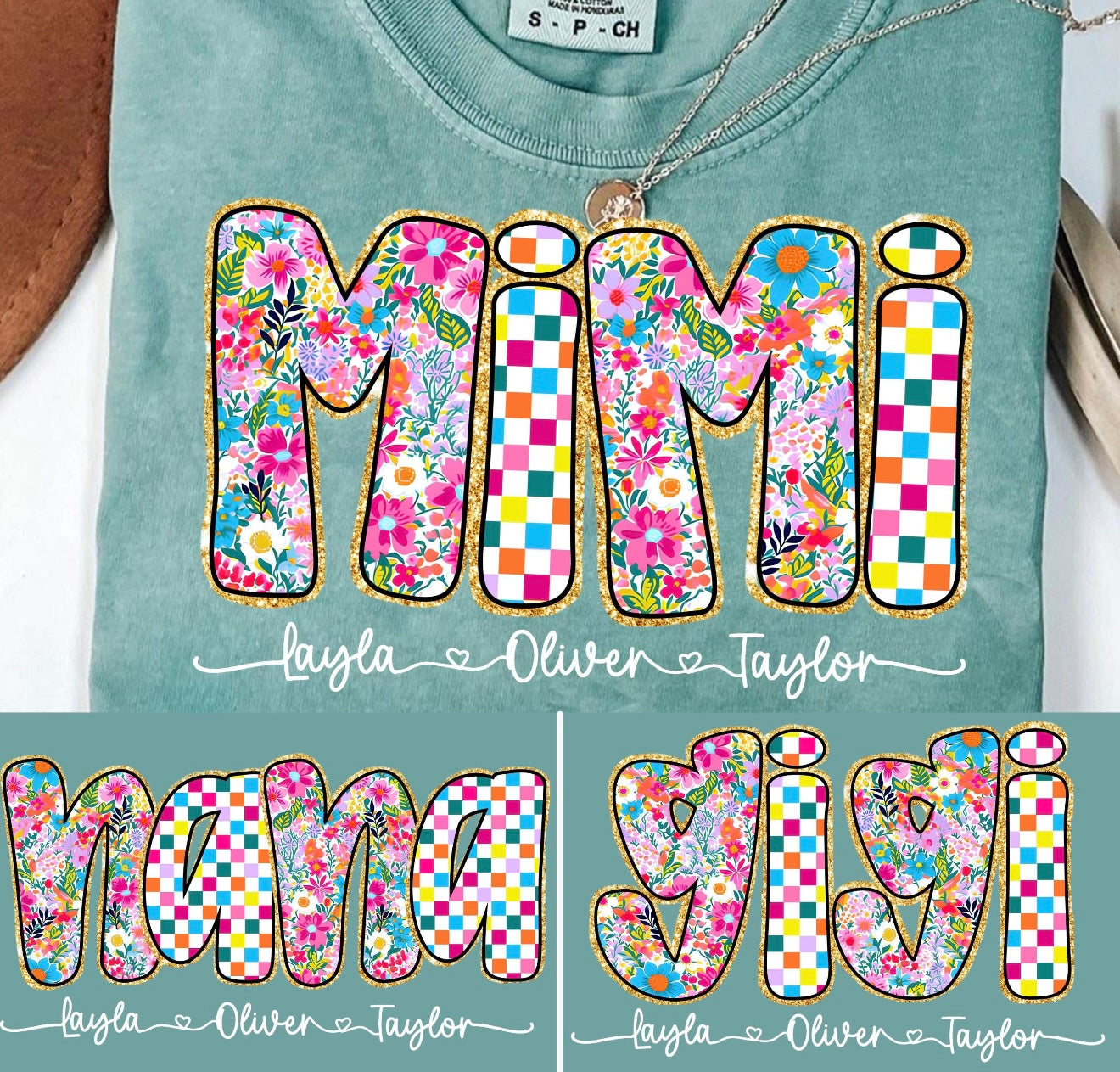 Custom Floral/ checkered Tee