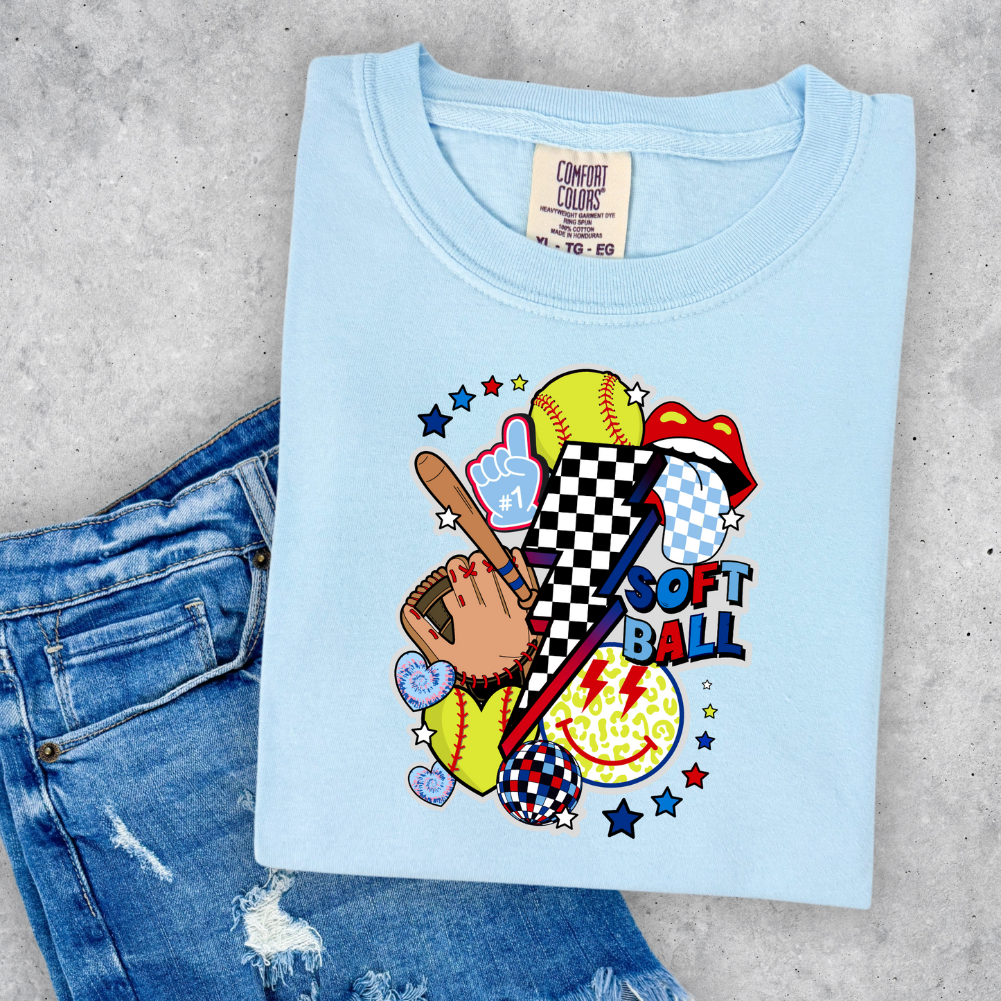 Patriotic Softball Lightening bolt