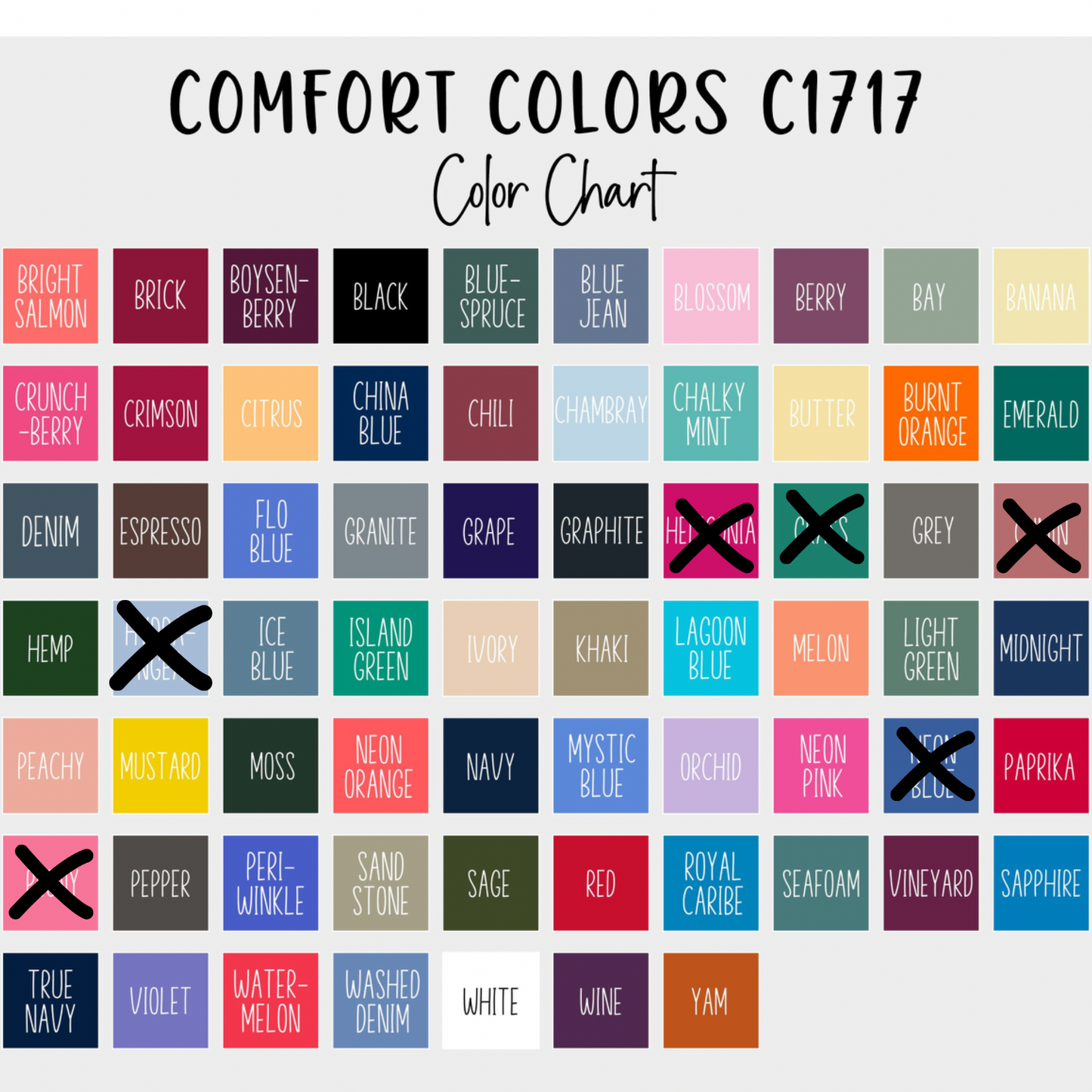 Comfort Color Color Chart